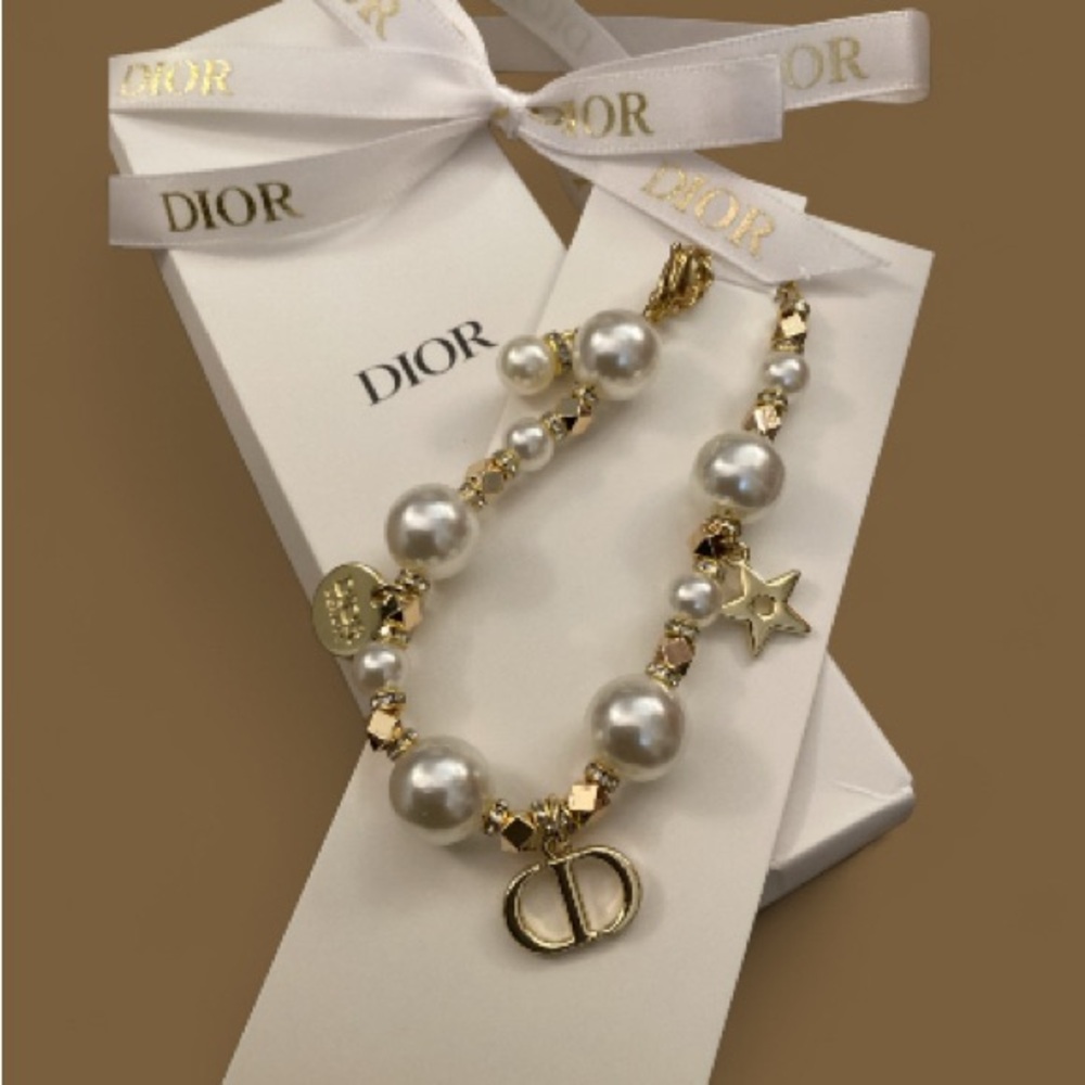 Dior VIP Beauty Gold & White Faux Pearl Charm Bracelet